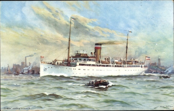 Artist Postcard Stöwer, Willy, HAPAG steamer Cobra, Seaside resort service