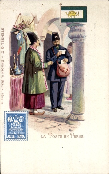 Briefmarken Litho Die Post in Persien Iran, Persischer Briefträger