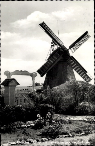 Postcard Wittdün on Amrum North Frisia, Island Amina Mill, Heimattosen Cemetery, Windmill, Landscape