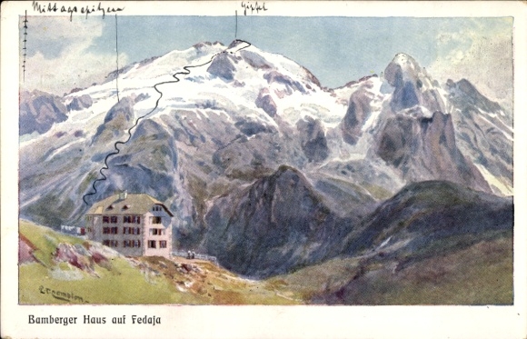Artist Postcard Compton, Edward Theodore, Canazei Trentino, Bamberg House on Fedaja