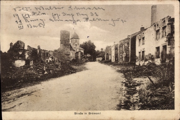 Ak Bréménil Meurthe et Moselle, Straßenansicht, zerstörte Häuser
