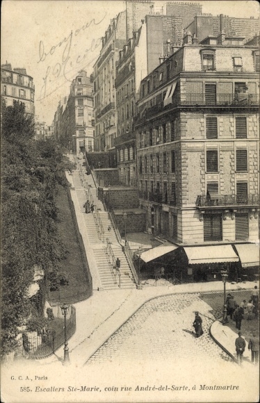 Postcard Paris XVIII Montmartre, Escaliers St Marie, corner rue André del Sarte, in Montmartre