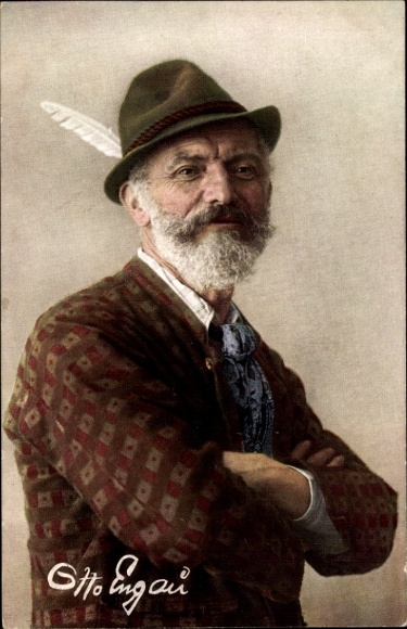 Ansichtkaart Dresden Laubegast Engau, portret van Otto Engau in klederdracht