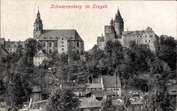 Postcard Schwarzenberg in the Ore Mountains Saxony, partial view
