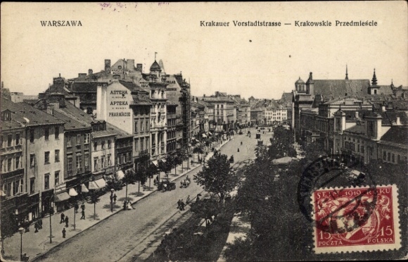 Postcard Warszawa Warsaw Poland, Krakow Suburb Street