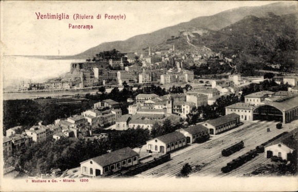 Postcard Ventimiglia Liguria, Panorama, Train Station
