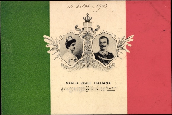 Coat of arms Song Postcard King Victor Emmanuel III of Italy, Elena of Montenegro, Marcia Reale Italiana