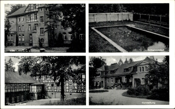 Postcard Tiefenbrunn Rosdorf Lower Saxony, State Sanatorium Rasemühle, Villa, Administration, Swimming Pool
