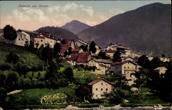 Postcard Tolmin Tolmein Isonzo Slovenia, total view of the village, Purger 14173