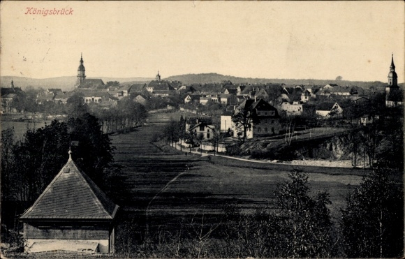 Postcard Königsbrück in Upper Lusatia, city view of Königsbrück with many buildings, trees and...