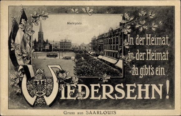 Passepartout PC Saarlouis in Saarland, marketplace, flags, coat of arms, in the homeland
