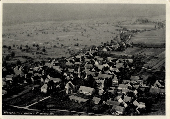 Postcard Hartheim am Rhein, aerial photograph