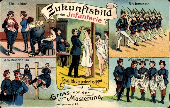 Chromo-Litho Future Image of the Infantry, Greetings from the Muster, Women in the Military