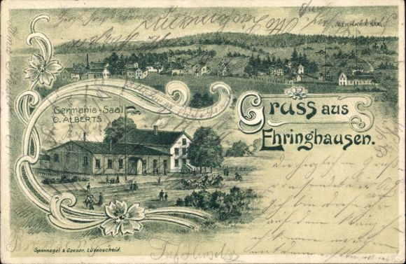 litho Ehringhausen Halver in Westfalen, Germania Hall, panorama