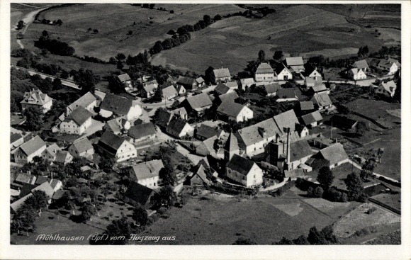 Postcard Mühlhausen in der Oberpfalz, aerial photograph