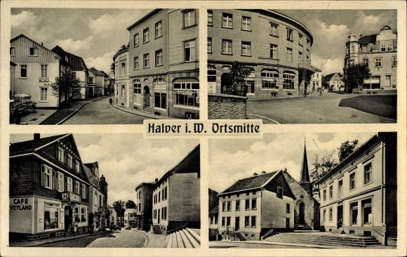 Ak Halver in de Märkisches Kreis Westfalen, stadscentrum, uitzicht op de stad, Café Weyland, kerk