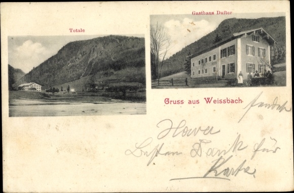 Postcard Weißbach on the Alpine Road Schneizlreuth Upper Bavaria, Gasthaus Dufter, total view