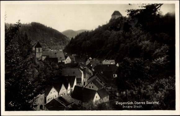 Postcard Ziegenrück am Schiefergebirge Thuringia, Oberes Saaletal, city center, church
