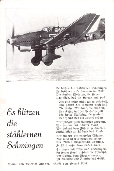 Lied Ak Es blitzen die stählernen Schwingen, H. Anacker, Herms Niel, Kampfflugzeug Junkers Ju 87 B