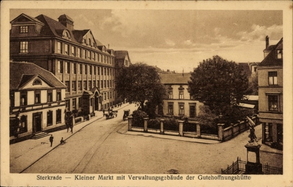 Ak Sterkrade Oberhausen im Ruhrgebiet, Kleiner Markt mit Verwaltungsgebäude der Gutehoffnungshütte