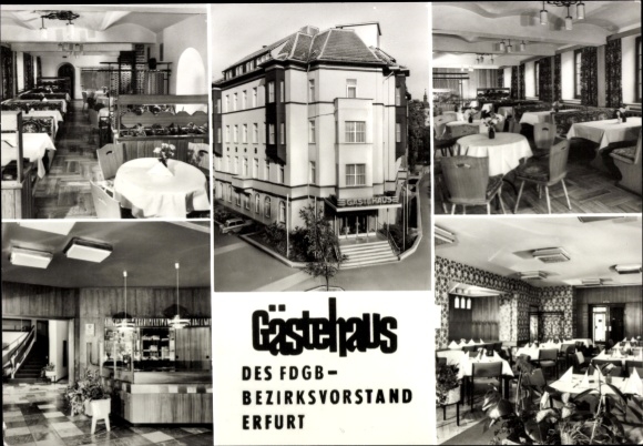 Postcard Erfurt in Thuringia, Guesthouse FDGB, Restaurant, Black and White, 6 images