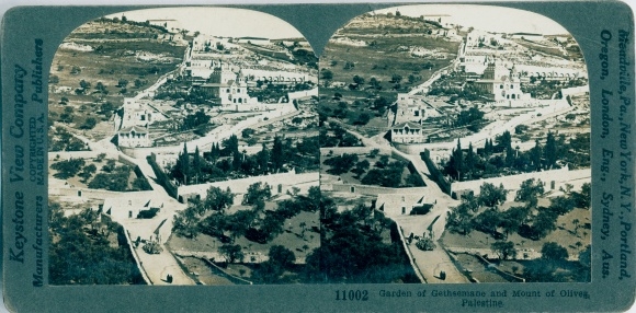 Stereo photo Jerusalem Israel, Garden of Gethsemane and Mount of Olives, Palestine