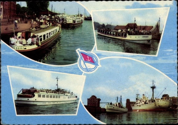 Ansichtkaart White Fleet, VEB Passenger Shipping Stralsund, Ships