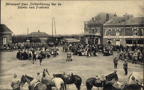 Postcard evacuation of French civilian population via Switzerland to France