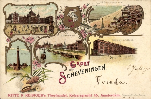 Chromo-Litho Scheveningen The Hague South Holland, Kurhaus, Beach, Harbor, Lighthouse, Hotel