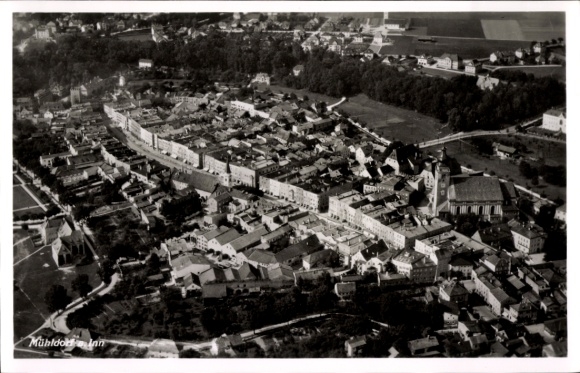 Postcard Mühldorf am Inn Upper Bavaria, aerial photograph
