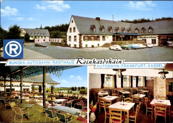 Postcard Reinhardshain Grünberg in Hesse, highway rest house and Hotel Reinhardshain, family Schmiedel