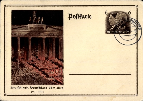 Ganzsachen Ak Berlin, Deutschland über alles, Aufmarsch 30.01.1933, Brandenburger Tor