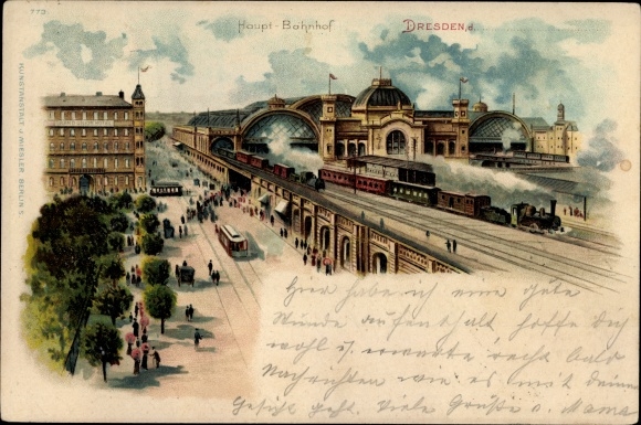 Litho Dresden centrum oude stad, mooi gedetailleerd beeld