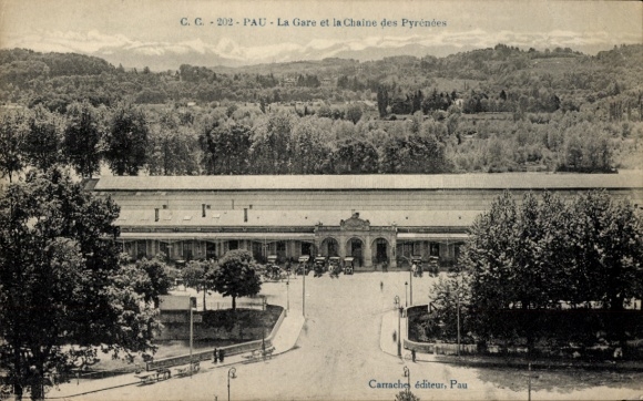 Postcard Pau Pyrénées-Atlantiques, Gare, Chaine des Pyrenees