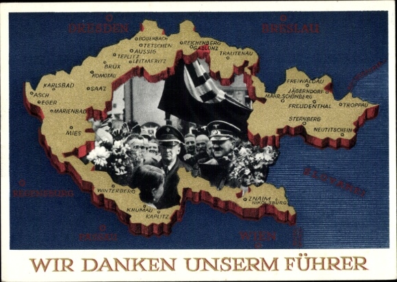 Postal stationery Postcard We thank our Führer, Sudetenland, Bohemia, Moravia, Hitler
