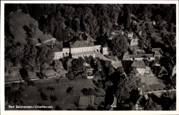 Postcard Bad Salzhausen Nidda, aerial photograph, castle