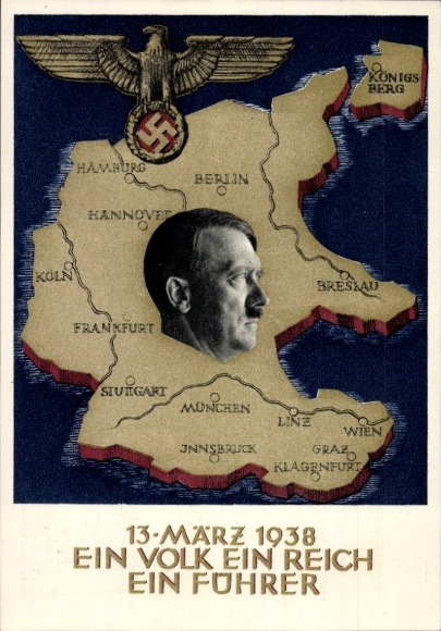 Postal stationery Postcard Klein, One people, one Reich, one Führer, Anschluss of Austria 1938, Greater Germany