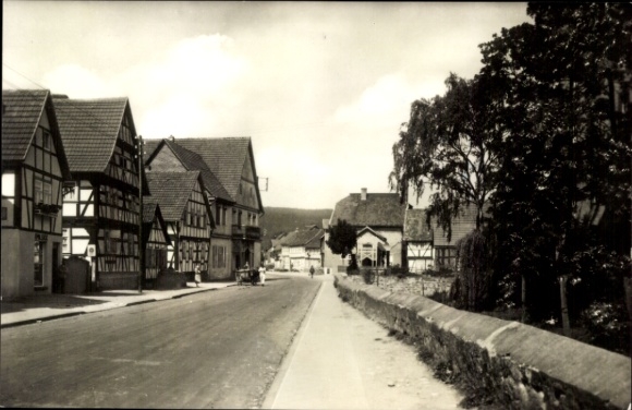 Postcard Schwarza in the Thuringian Forest, street section, half-timbered houses