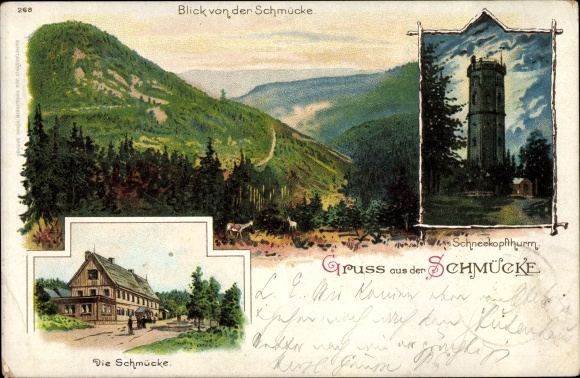 Chromo-Litho Gehlberg in Thuringia, Schmücke, Schneekopfturm