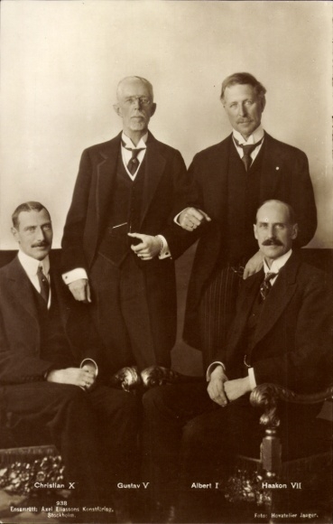 Postcard King Gustav V of Sweden, Albert I of Belgium, Haakon VII of Norway, Christian X of Denmark
