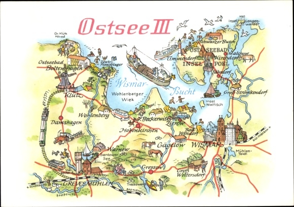Maps Postcard Baltic Sea, Boltenhagen, Grevesmühlen, Wismar, Insel Poel