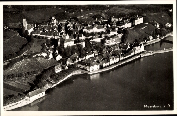 Postcard Meersburg on Lake Constance, aerial photograph of the town and surroundings