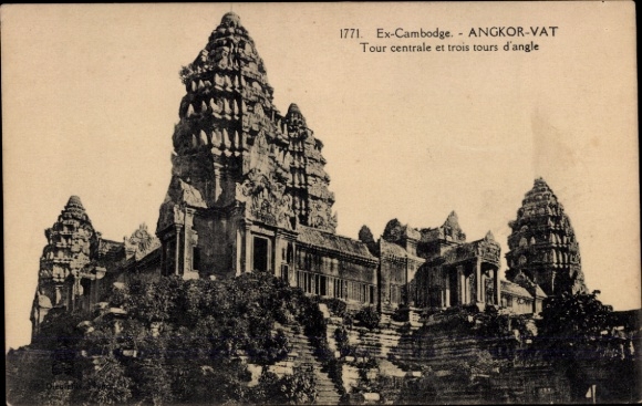 Ak Angkor Wat Kambodscha, Angkor Wat, zentrale Turm, drei Ecktürme