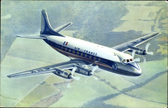 Postcard French passenger plane, Air France, Vickers Viscount