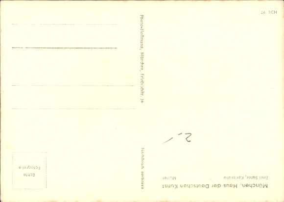 Postcard sculpture by Emil Sutor, mother, HDK 97