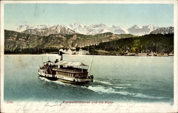 Postcard Canton of Lucerne, Lake Lucerne, Alps, steamer