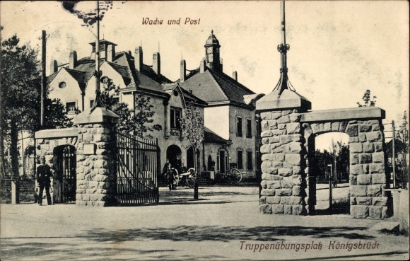 Postcard Königsbrück in Upper Lusatia, military training area, guard and post office