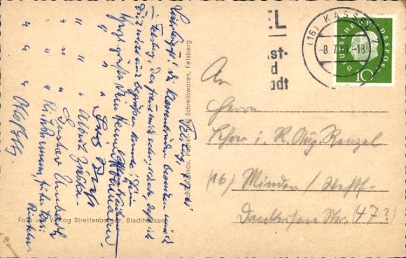 Postcard Felsberg in the Odenwald Hessen, general view, street section, bath