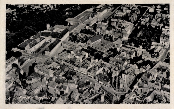 Ak Fulda in Hessen, luchtfoto van de wijk, verschillende gebouwen