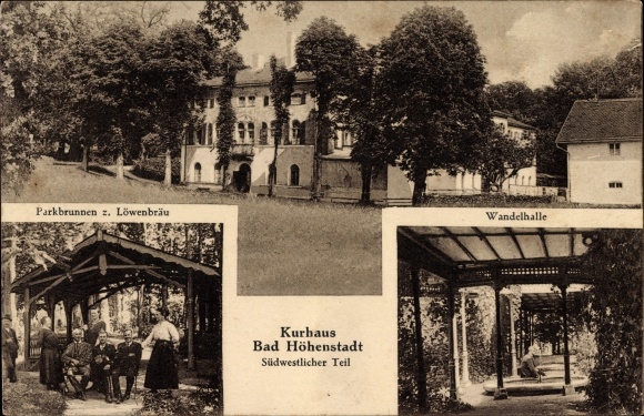 Ak Bad Höhenstadt Fürstenzell in het district Passau in Neder-Beieren, Parkbrunnen zum Löwenbräu, foyer